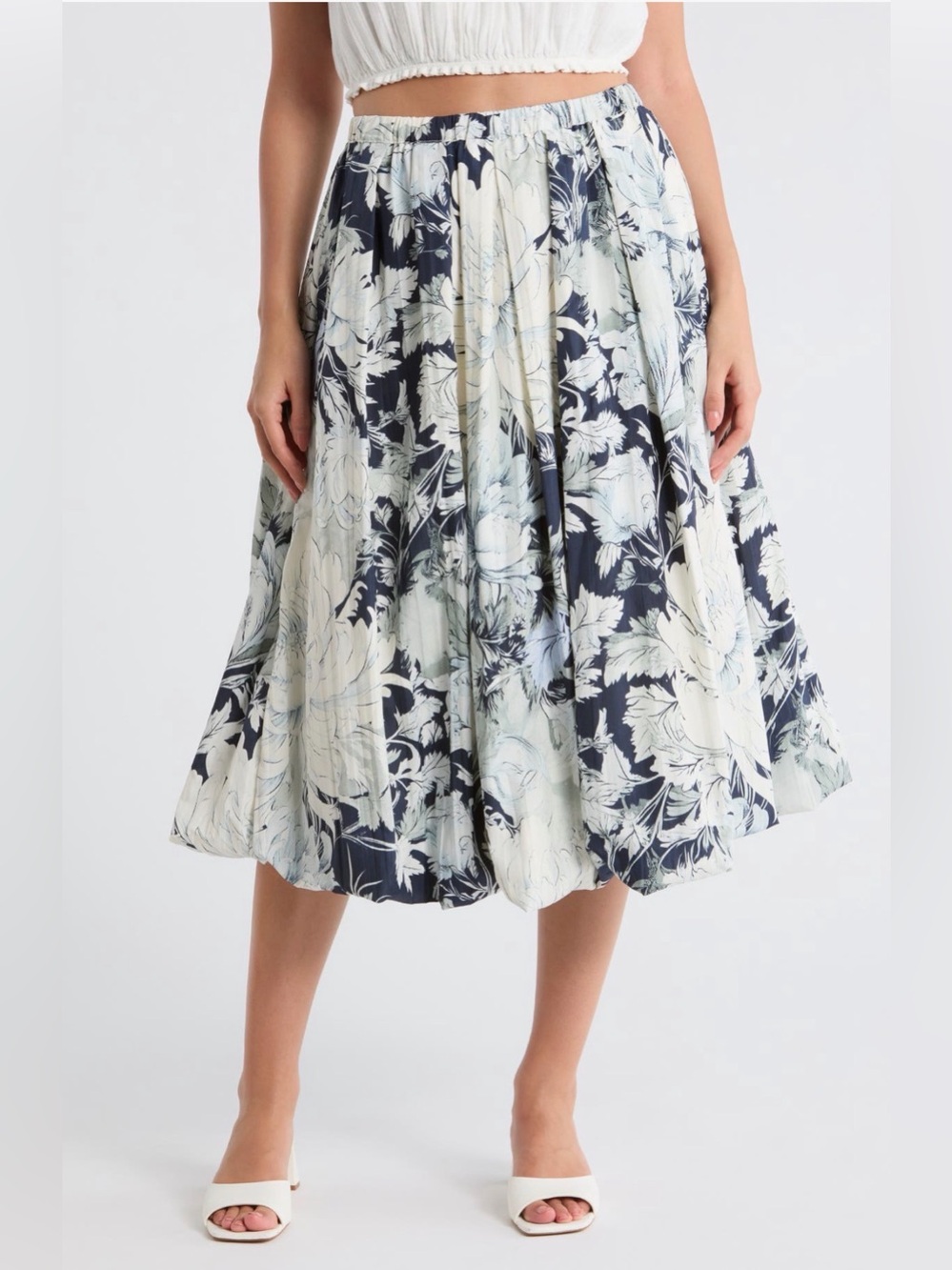 Adrianna Papell Floral Print Bubble Hem Midi Skirt Med NWT